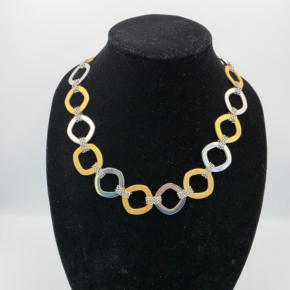 Womens Stainless Steel Two Tone‎ Chain Necklace Square Links Chic Boho Party 24"